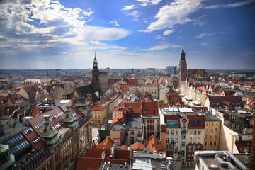 An old city in the center of Wroclaw, historic buildings