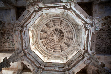 Interior of the Adinatha temple, Jain temple in Ranakpur, Rajasthan, India - Asia