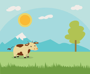 Obraz na płótnie Canvas cow and landscape soft spring