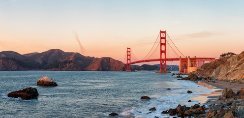 Famous Golden Gate Bridge at sunset,, San Francisco USA