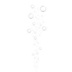 Realistic underwater fizzing air bubbles isolated on white background. Sparkling water, air bubbles