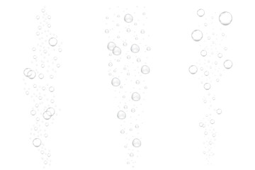 Fototapeta na wymiar Realistic underwater fizzing air bubbles isolated on white background. Sparkling water, air bubbles