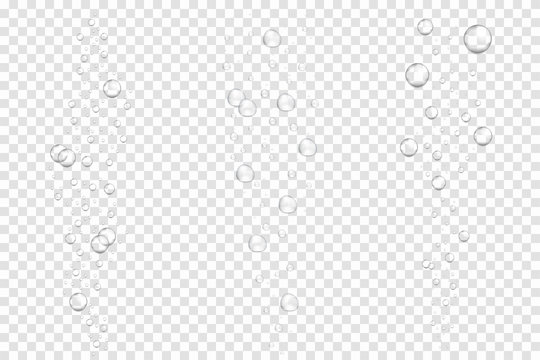 Realistic underwater fizzing air bubbles isolated on transparent background. Sparkling water, air bubbles