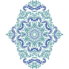 Oriental blue pattern with arabesques and floral elements. Traditional classic ornament. Vintage pattern with arabesques