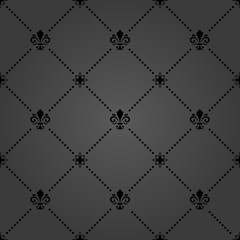 Seamless dark pattern. Modern geometric ornament with royal lilies. Classic vintage background