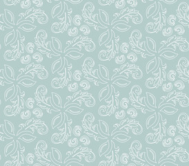 Floral light blue and white ornament. Seamless abstract classic background with flowers. Pattern with repeating elements