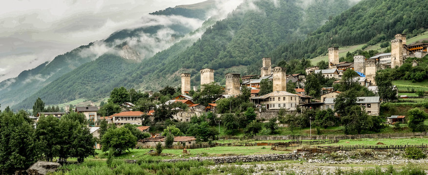 Panoramic view on Mestia village, Georgia