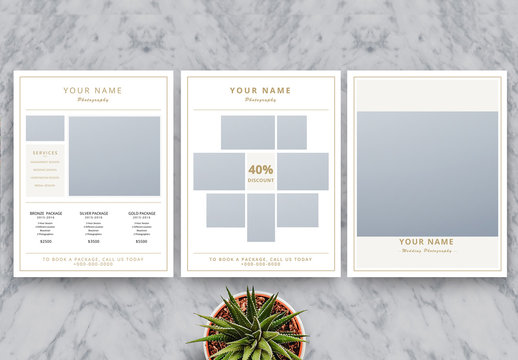Photography Business Price List Flyer Layout with Gold Accents