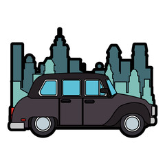 Vintage car cartoon at city vector illustration graphic design