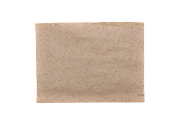 Brown textured paper page sheet isolated on white background.