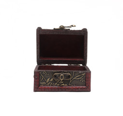 Open empty treasure chest isolated on white background. The crate. Gift box.