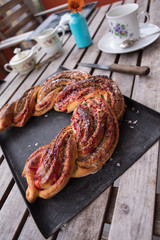 Braided nut cake with lemon fruity crust