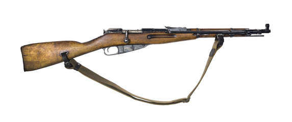 vintage military rifle with bayonet in its closed position, isolated..