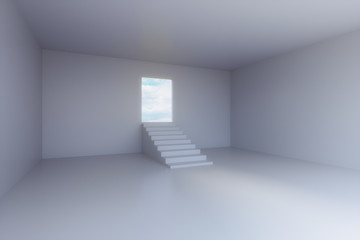 3d rendering of empty room with stair step and door