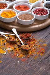 Colorful spices in spoons