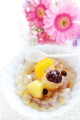 Japanese confeciton, fruit and bean with Kanten jelly