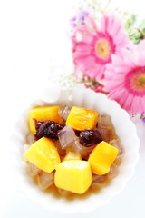 Japanese confeciton, fruit and bean with Kanten jelly