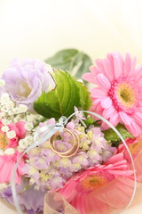 Pastel color gerbera daisy and hydrangea for early summer image