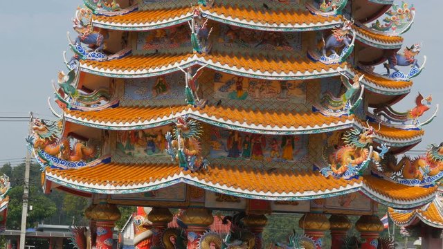 PATTAYA, THAILAND - JANUARY 17, 2018: Chinese temple Ang Force in Pattaya. Beautiful original temple in Chinese style. Eastern ornament with dragons and various paintings of ancient life