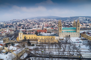 Pecs, Szekesegyhaz. Bird eye view