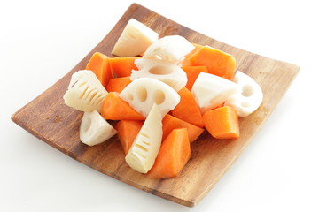 Freshness chopped Lotus root and carrot with bamboo shoot