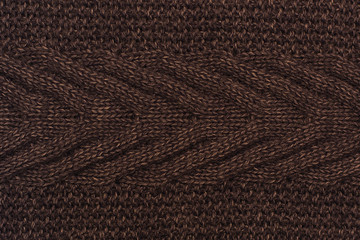 Knitted background. Knitted brown texture. A knitting pattern of wool. Knitting. Background.