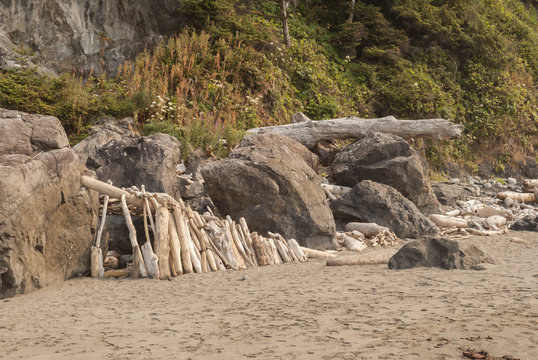 Primitive shelter on Hidden Beach Klamath California.