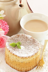 homemade chiffon cake and tea