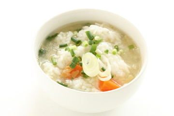 Korean food, spring onion and rice soup