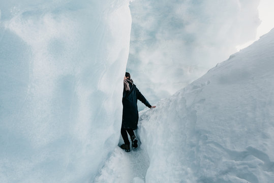 Woman alone in a Glacier