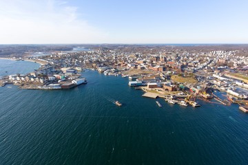 Naklejka na ściany i meble Aerial view of Gloucester City and Gloucester Harbor, Cape Ann, Massachusetts, USA.