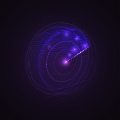 3d hud radar scanning the space . Military searching system blip . Navy radar with targets on screen . Technology background . Vector illustration .