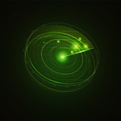 3d hud radar scanning the space . Military searching system blip . Navy radar with targets on screen . Technology background . Vector illustration .