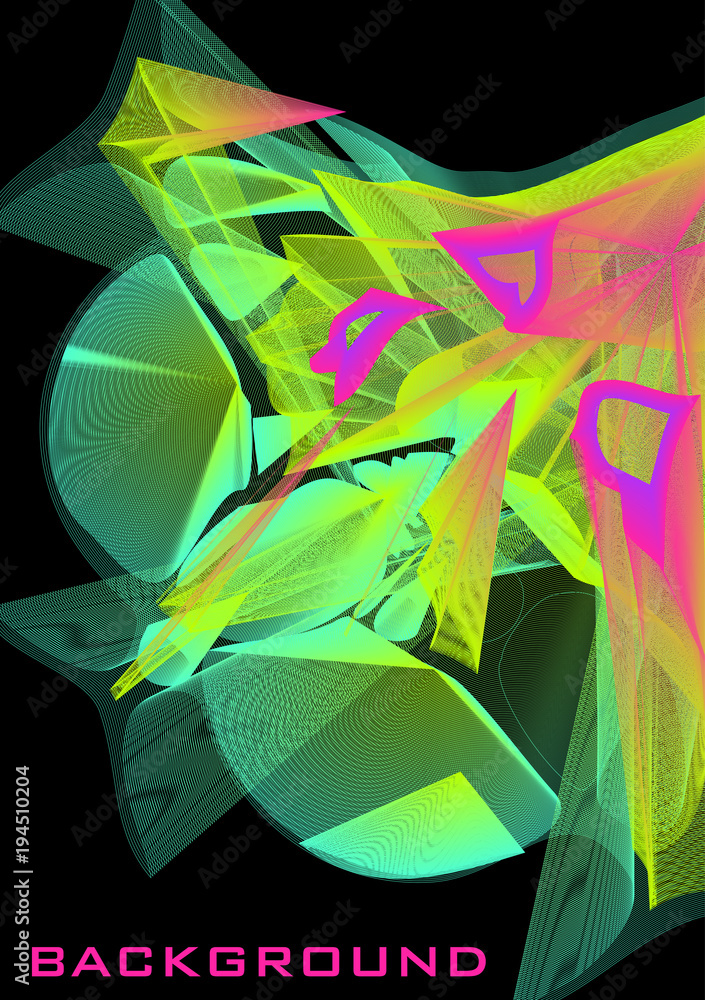 Poster abstract acid colors background with bright blend on a black. vector graphic pattern