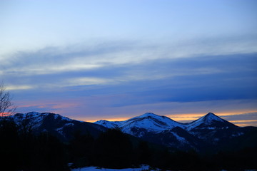 cloudy sky at sunset in Pyrenees. Ariege in south of France