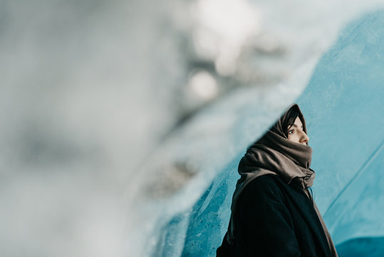 Woman alone in a Glacier