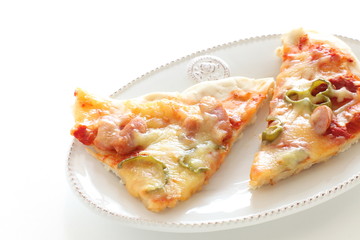Homemade green pepper and sausage pizza