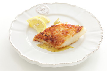 Homemade french style White fish sauteed with mustard sauce