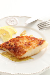 Homemade french style White fish sauteed with mustard sauce