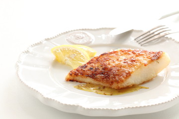 Homemade french style White fish sauteed with mustard sauce