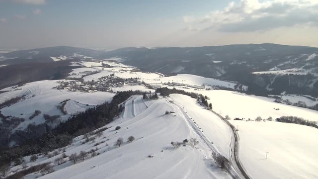 Winter landscape. Winter road and trees covered with snow