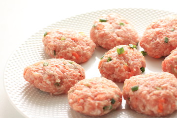Homemade carrot and spring onion pork meat ball