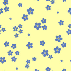 Floral seamless pattern with forget-me-nots on a yellow background. Vector.