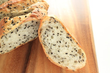 Black sesame seed sliced on white background