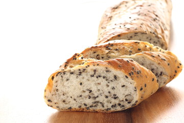 Black sesame seed sliced on white background
