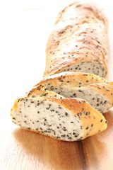 Black sesame seed sliced on white background