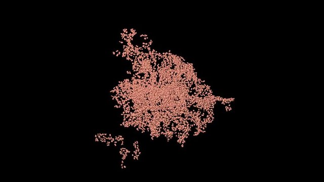 Particle swarm formation die off. Microbes, spores, virus, algae, bacteria extermination. 3d animation simulation.