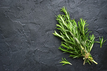 Bunch of fresh rosemary.Top view with copy space.