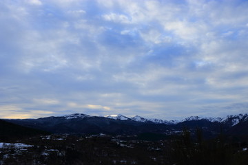 cloudy sky at sunset in Pyrenees. Ariege in south of France