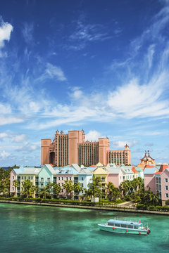 Beautiful scene of colorful houses in Nassau, Bahamas